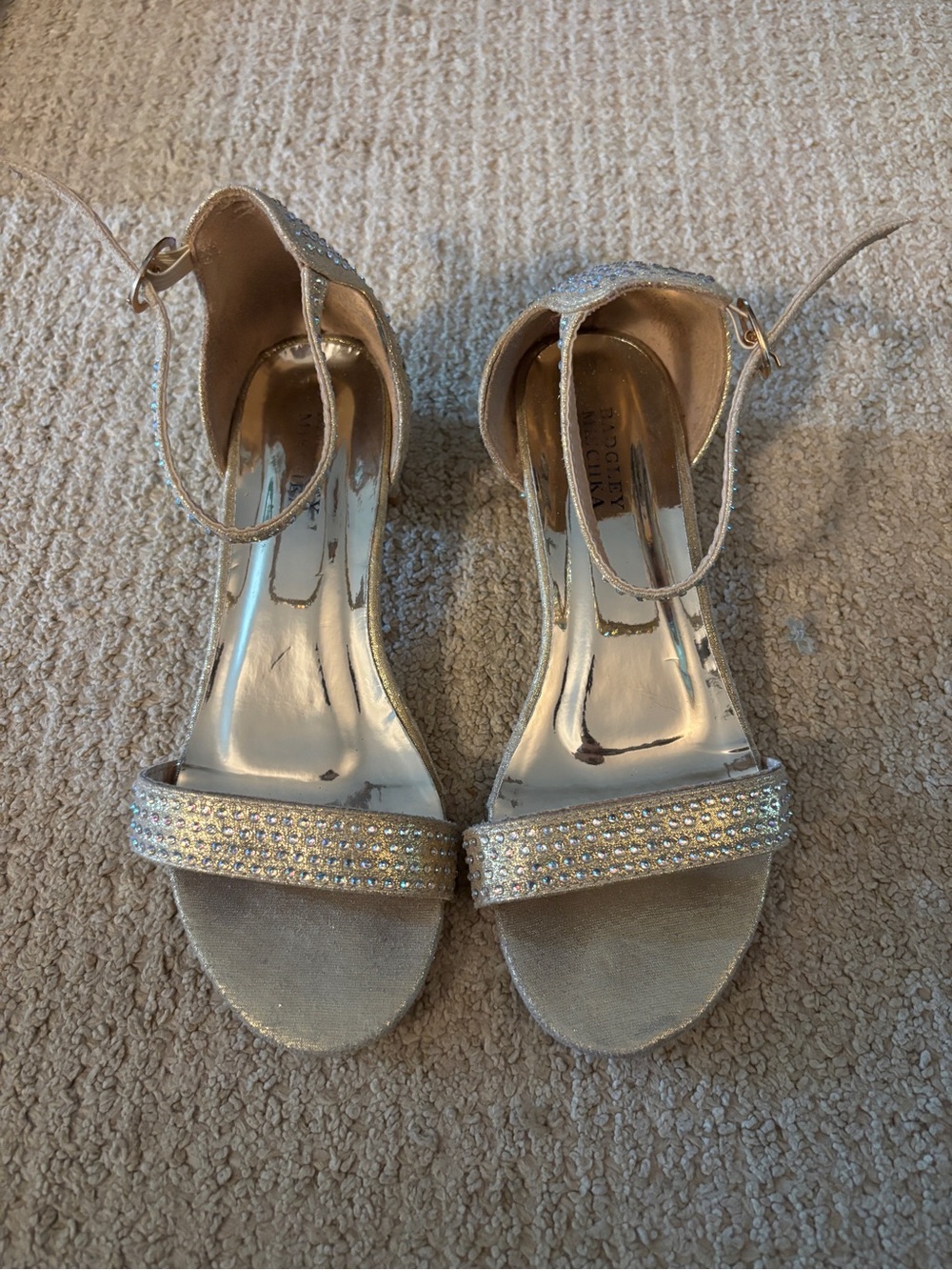 Badgley Mishka Gold Crystal Ankle-Strap Dress Sandals Kids Size 2